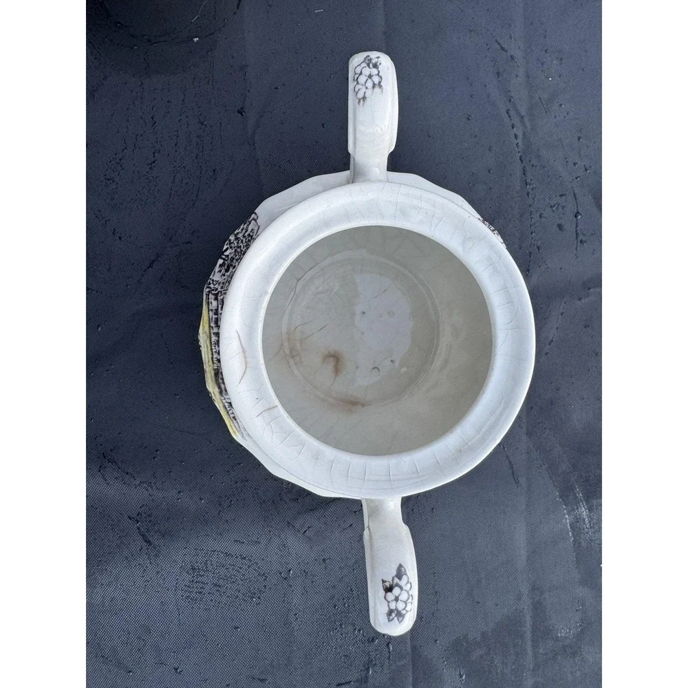 Yorkshire Hand Engraved Ironstone Sugar Bowl / Creamer Staffordshire England VTG